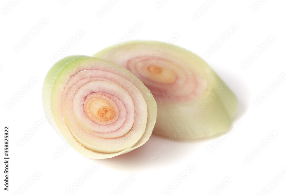 slices of fresh lemongrass isolated on white background slices of fresh lemongrass isolated on white background