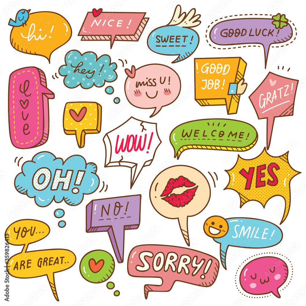 Cute speech bubble doodle set Cute speech bubble doodle set