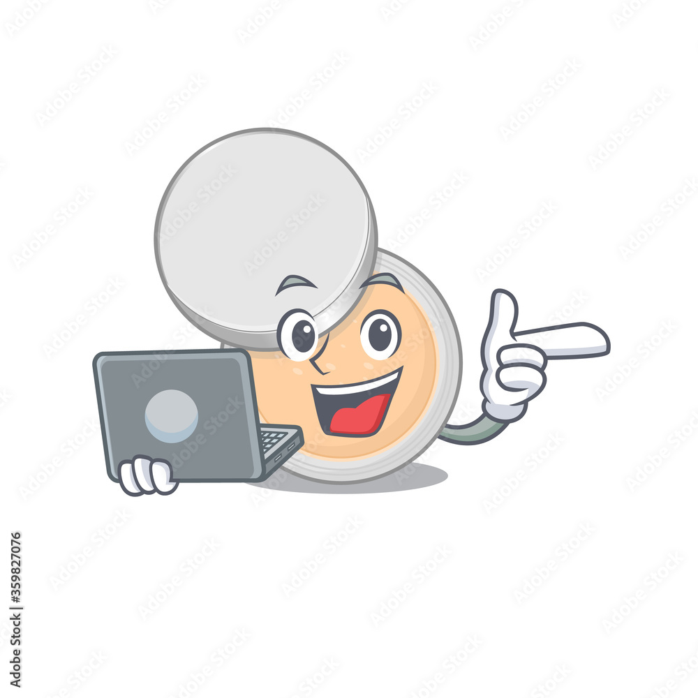 A neat cartoon character of jar powder makeup l working at home during pandemic A neat cartoon character of jar powder makeup l working at home during pandemic