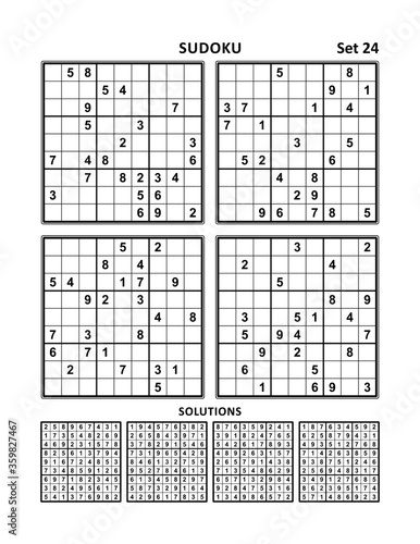Four sudoku puzzles of medium level, answers included. Set 24.
