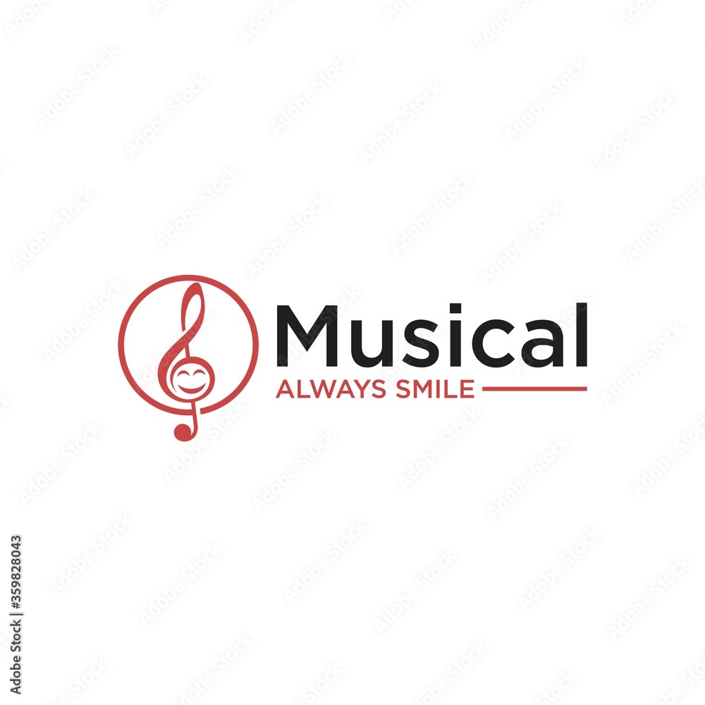 Music logo design combine with smile expression.