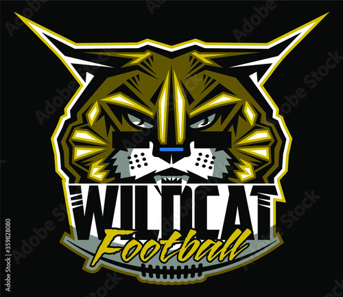 wildcat football team design with mascot and laces for school, college or league