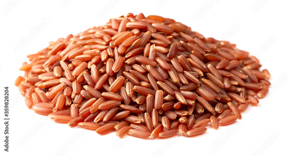 heap of raw red long-grained rice isolated on white background heap of raw red long-grained rice isolated on white background