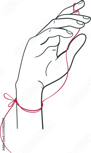 red wool thread, asian symbol, vector line art