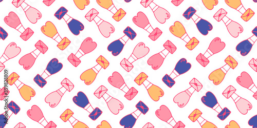 Endless seamless pattern of beautiful festive love joyful hearts in the form of balloons with envelopes .For textiles, wallpaper, fabrics, clothing, packaging, paper, web page, feb 14