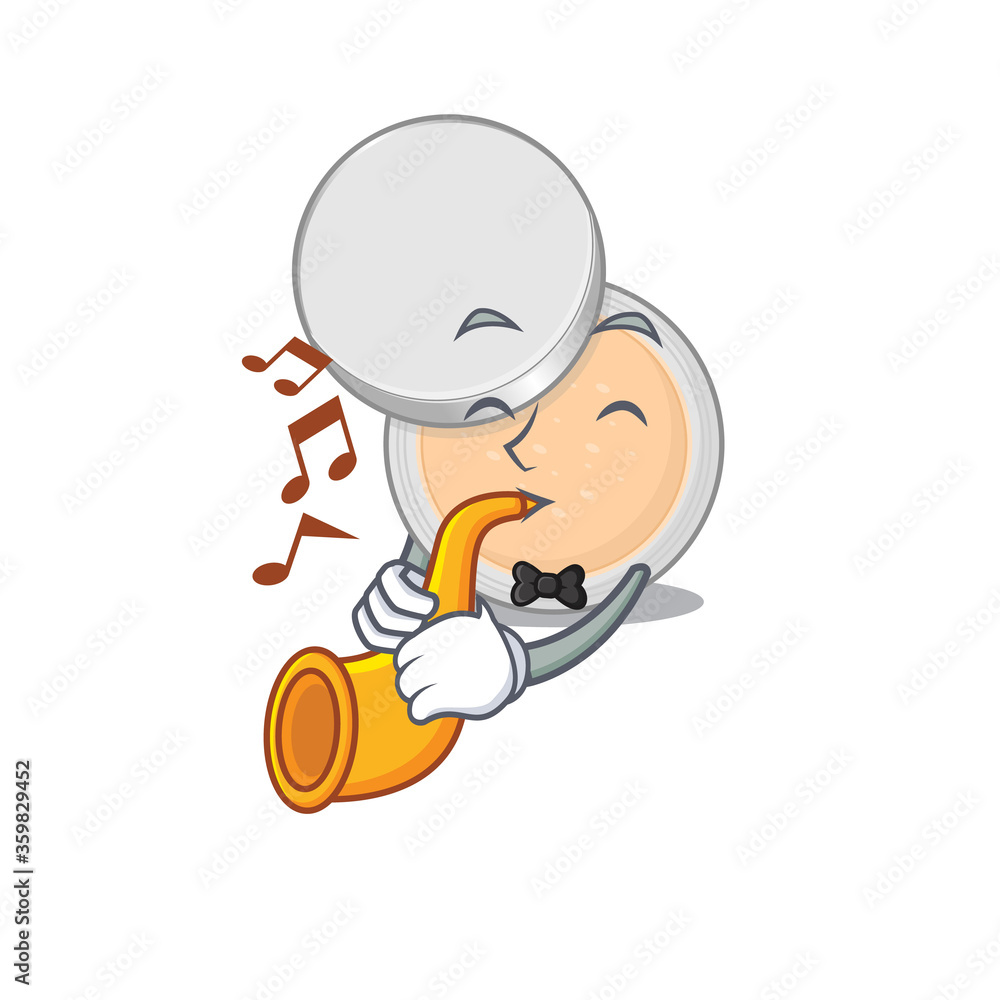 Jar powder makeup musician of cartoon picture playing a trumpet on stage Jar powder makeup musician of cartoon picture playing a trumpet on stage
