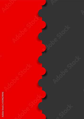 Red and black minimal flat background with paper circles. Abstract geometric vector design