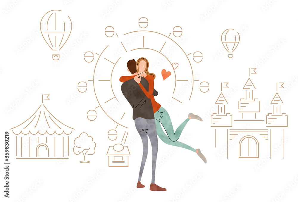 Illustration material: Young couple embracing Illustration material: Young couple embracing