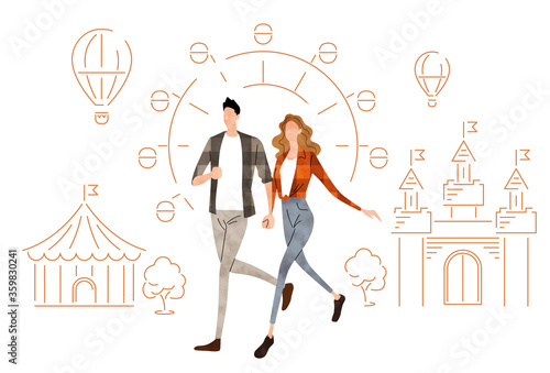 Stock illustration: young couple walking hand in hand