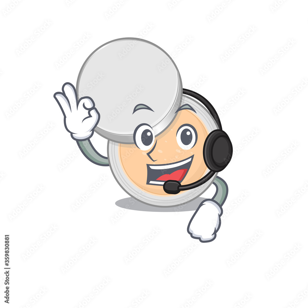 Jar powder makeup caricature character concept wearing headphone Jar powder makeup caricature character concept wearing headphone