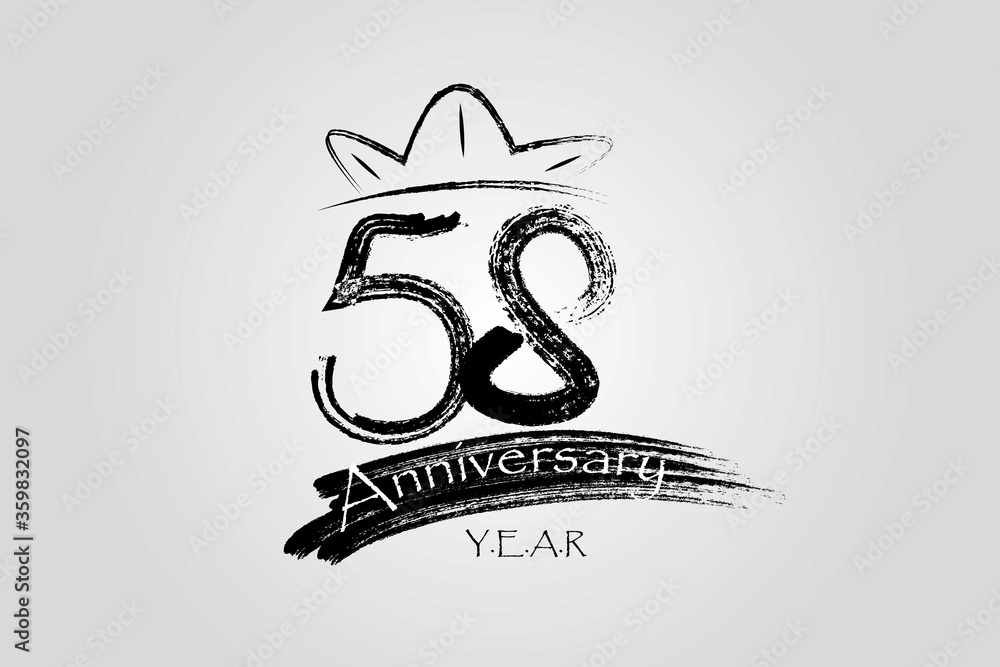 Fototapeta premium 58 year anniversary chalk, ink Marker Pen Style, years, jubilee, greeting card. Birthday invitation sign Vector