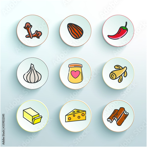 Set of masala icons. Multicolor fruits icon in trendy flat style.