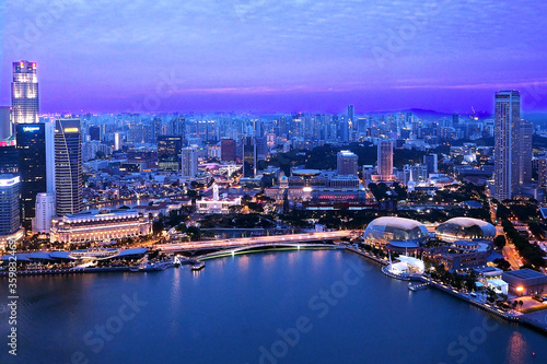 aerial Singapore city view in evening night time © Artorn