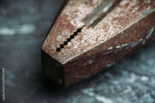 Wallpaper Mural Old rusty pliers on the gray concrete background. Macro shot. Selective focus. Shallow depth of field.
 Torontodigital.ca