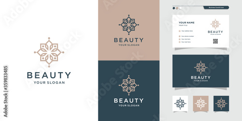 Beauty logo and business card design illustration. Beauty, fashion, salon, spa, yoga, flower Premium Vector