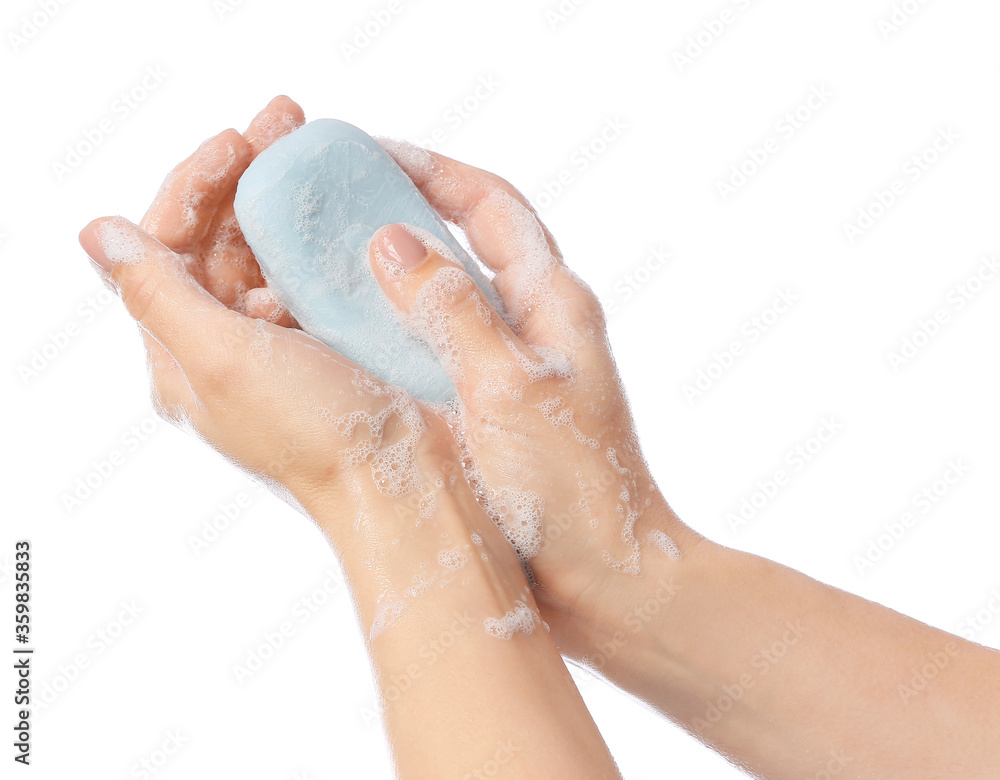 Woman washing hands on white background Woman washing hands on white background