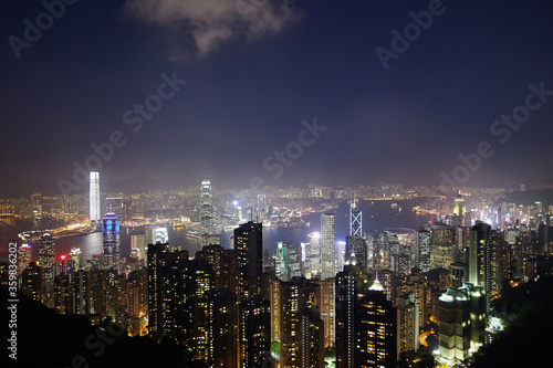 Night over Victoria Harbor as viewed atop Victoria Peak in Hong Kong  China