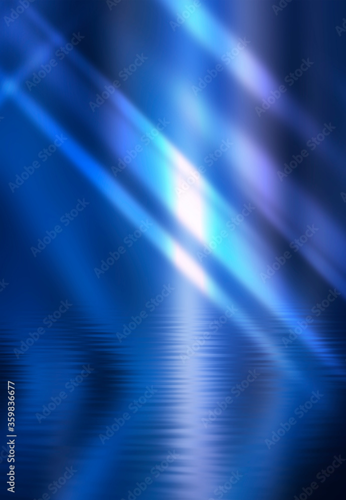 Background of empty stage show. Neon blue and purple light and laser show. Laser futuristic shapes on a dark background. Abstract dark background with neon glow