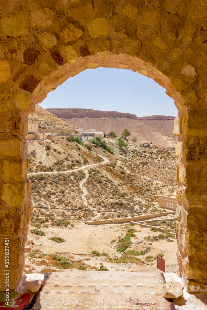 View from the arch of the fortress to the desert