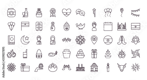 Indian line style icon set vector design