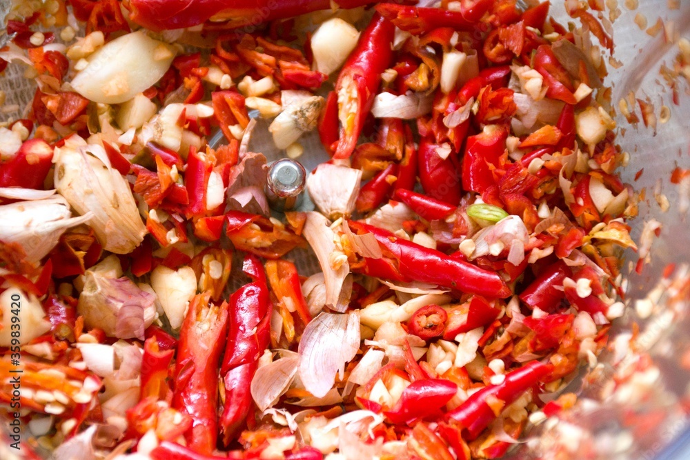 Chili and garlic, smooth enough, has a red color for cooking. Chili and garlic, smooth enough, has a red color for cooking.