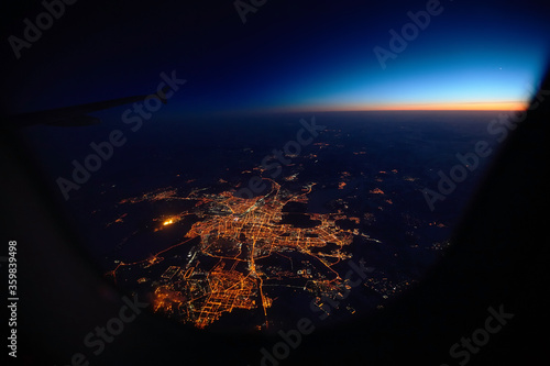 Night view on Novosibirsk from airplane, Russia photo