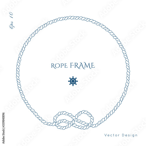 Nautical vector frame. Rope knot border design