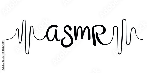 Hand drawn asmr lettering joined to the curve with musical waves.  Concept of asmr artist and content. Vector logo for podcast, blog.