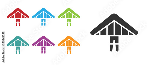 Black Hang glider icon isolated on white background. Extreme sport. Set icons colorful. Vector Illustration.