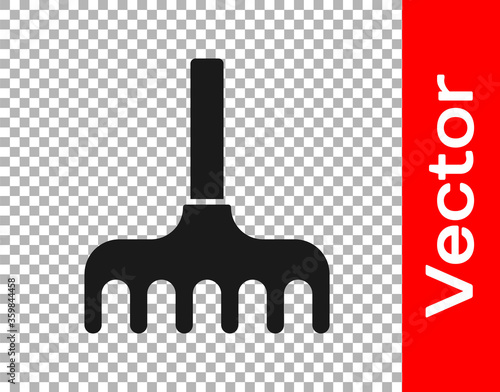 Black Garden rake icon isolated on transparent background. Tool for horticulture, agriculture, farming. Ground cultivator. Vector Illustration.