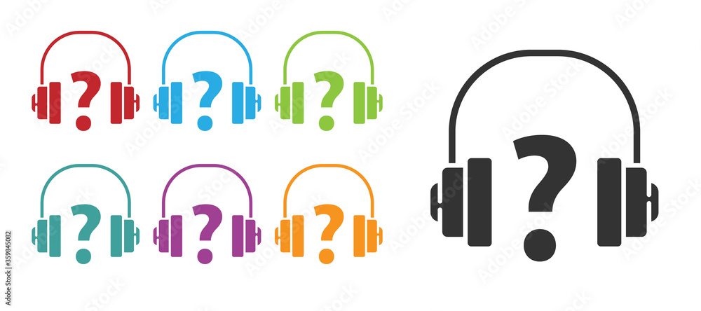 Black Headphones icon isolated on white background. Support customer service, hotline, call center, faq, maintenance. Set icons colorful. Vector Illustration. Black Headphones icon isolated on white background. Support customer service, hotline, call center, faq, maintenance. Set icons colorful. Vector Illustration.
