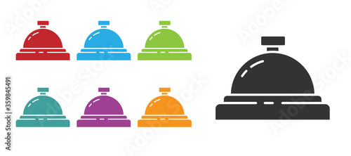 Black Hotel service bell icon isolated on white background. Reception bell. Set icons colorful. Vector Illustration.