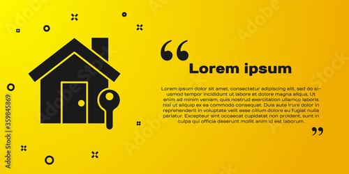 Black House with key icon isolated on yellow background. The concept of the house turnkey. Vector Illustration.