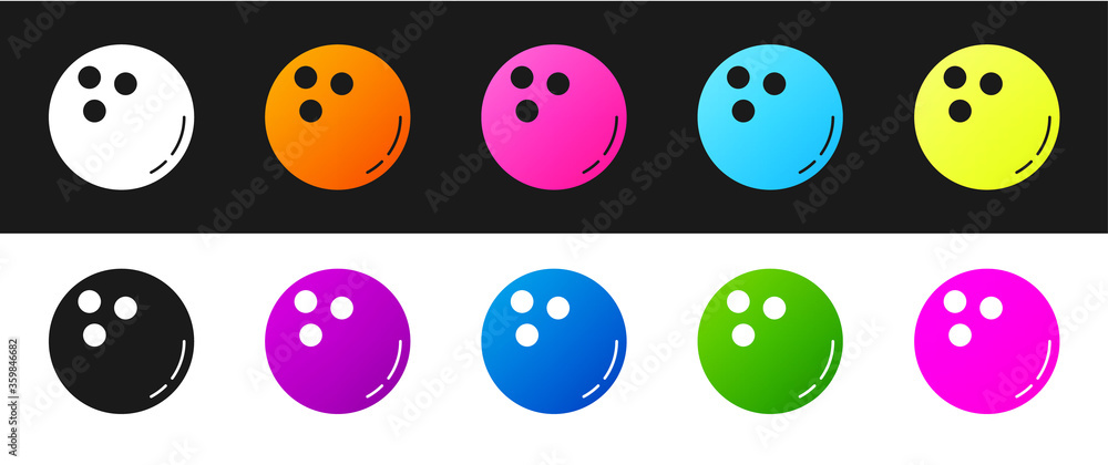 Set Bowling ball icon isolated on black and white background. Sport equipment. Vector Illustration. Set Bowling ball icon isolated on black and white background. Sport equipment. Vector Illustration.