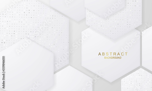 Hexagon shape Abstract grey white background poster with dynamic waves. technology network Vector illustration.