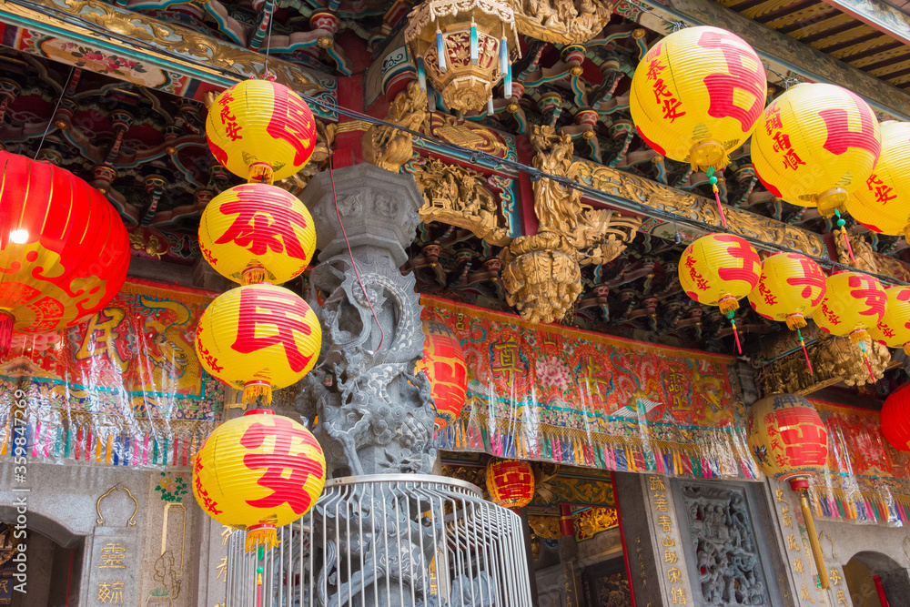 Lantern at Bangka Qingshan Temple in Taipei, Taiwan. The temple was originally built in 1856.