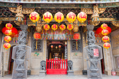 Lantern at Bangka Qingshan Temple in Taipei, Taiwan. The temple was originally built in 1856.