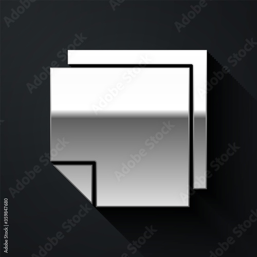 Silver Post note stickers icon isolated on black background. Sticky tapes with space for text or message. Long shadow style. Vector Illustration.