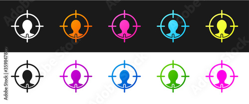 Set Head hunting concept icon isolated on black and white background. Business target or Employment sign. Human resource and recruitment. Vector Illustration.