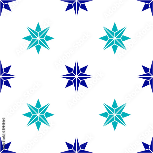 Blue Wind rose icon isolated seamless pattern on white background. Compass icon for travel. Navigation design. Vector Illustration.