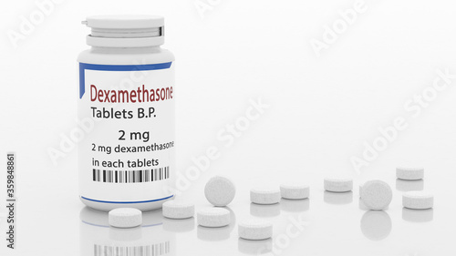 dexamethasone tablets - a breakthrough in the treatment of coronavirus Sars-cov-2. 3D illustration. photo