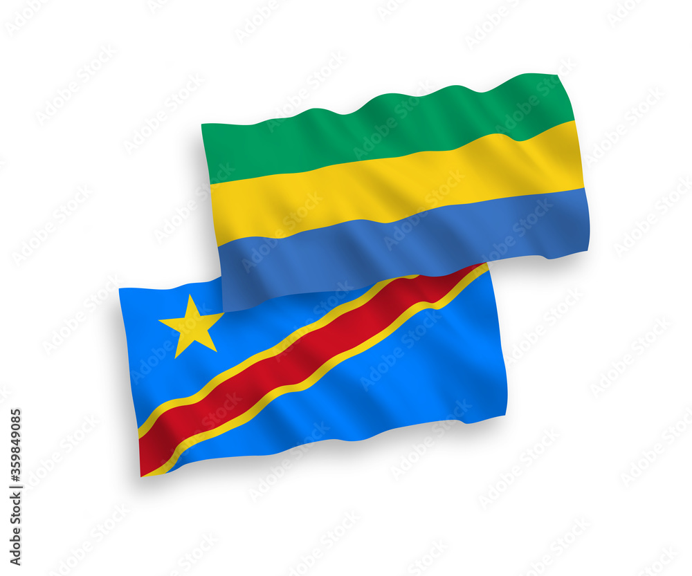 Flags of Gabon and Democratic Republic of the Congo on a white background Flags of Gabon and Democratic Republic of the Congo on a white background