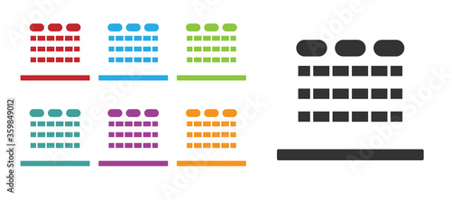 Black Cinema auditorium with screen and seats icon isolated on white background. Set icons colorful. Vector Illustration.