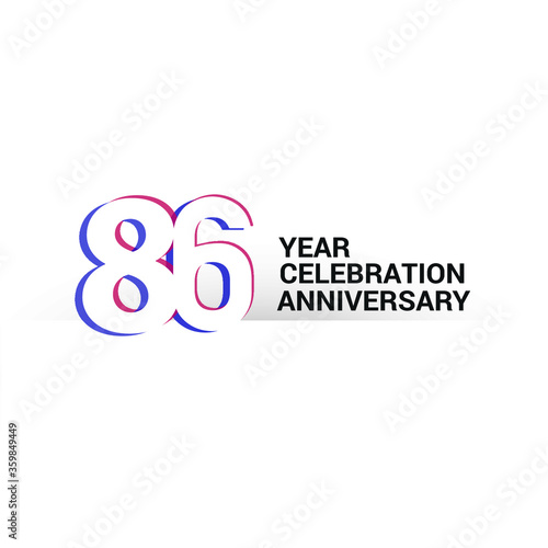 86 year anniversary, minimalist logo years, jubilee, greeting card. invitation. Blue & Red Colors vector illustration on White background - Vector