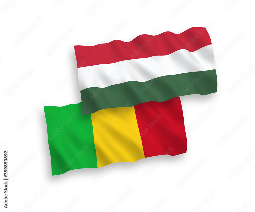 Flags of Mali and Hungary on a white background Flags of Mali and Hungary on a white background