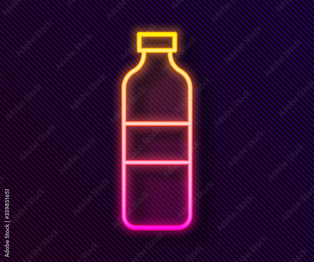 Glowing neon line Bottle of water icon isolated on black background. Soda aqua drink sign. Vector Illustration. Glowing neon line Bottle of water icon isolated on black background. Soda aqua drink sign. Vector Illustration.