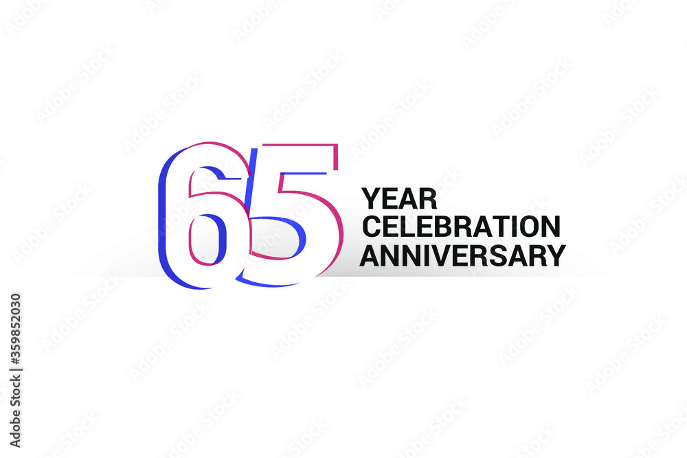 65 year anniversary, minimalist logo years, jubilee, greeting card. invitation. Blue & Red Colors vector illustration on White background - Vector