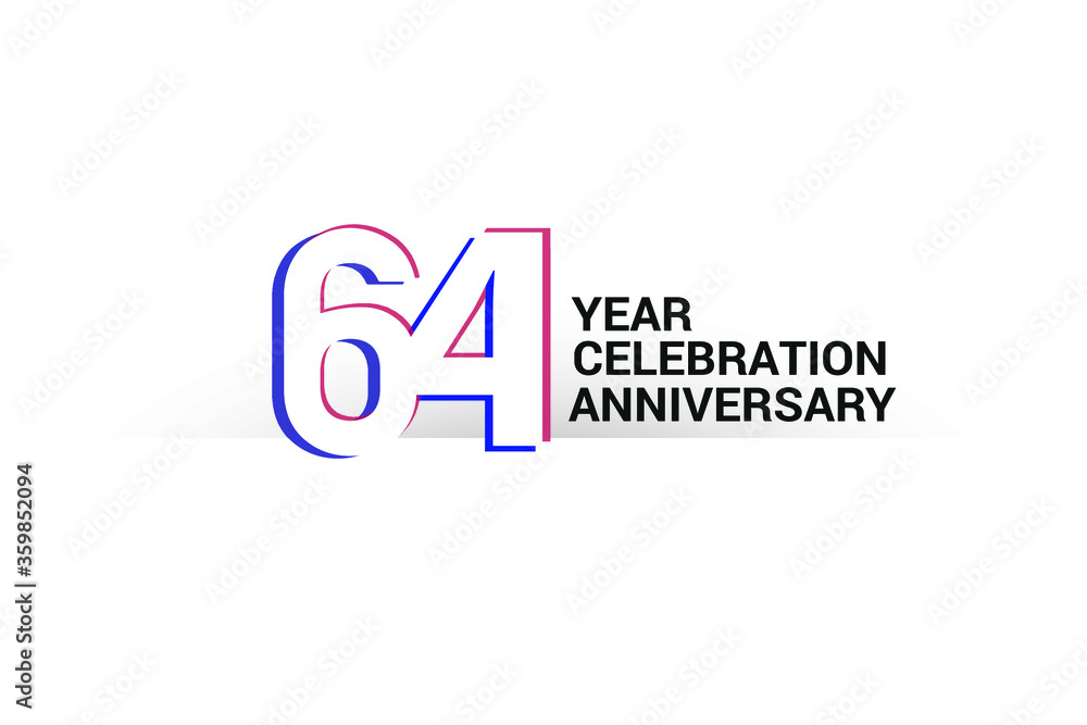 64 year anniversary, minimalist logo years, jubilee, greeting card. invitation. Blue & Red Colors vector illustration on White background - Vector 64 year anniversary, minimalist logo years, jubilee, greeting card. invitation. Blue & Red Colors vector illustration on White background - Vector