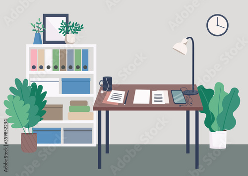 Writer workplace flat color vector illustration