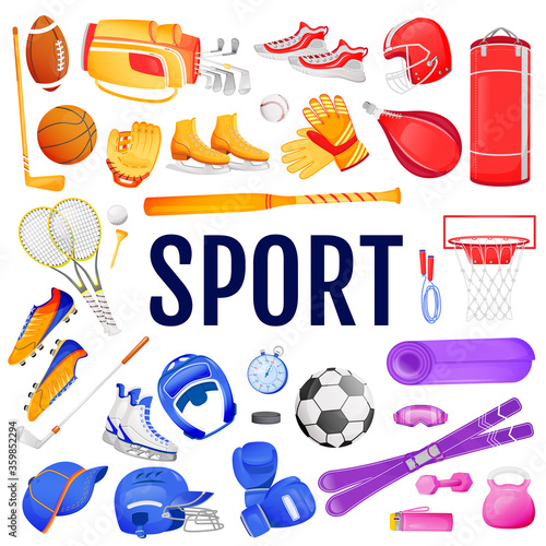 Sport flat color vector objects set